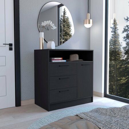 Tuhome Omaha Dresser Multi-Storage Compact Unit with Spacious 3 Drawers and Cabinet-Black CLW9091